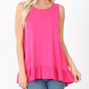 Sleeveless Ruffle Hi-Low Top - Hot Pink